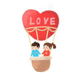 七夕情侣热气球约会手绘