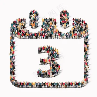 一大群人在日历日期图标假日的形状。插图