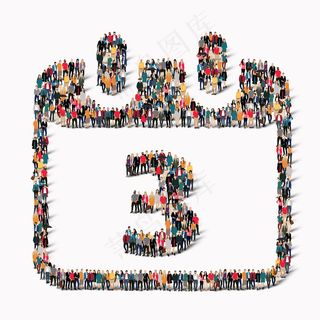 一大群人在日历日期图标假日的形状。插图