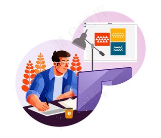 平面设计师用电脑创作他的作品