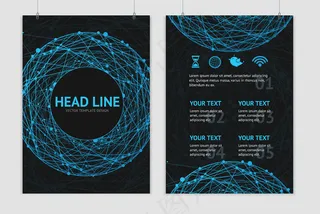 插图黑色背景小册子上的抽象蓝色球体