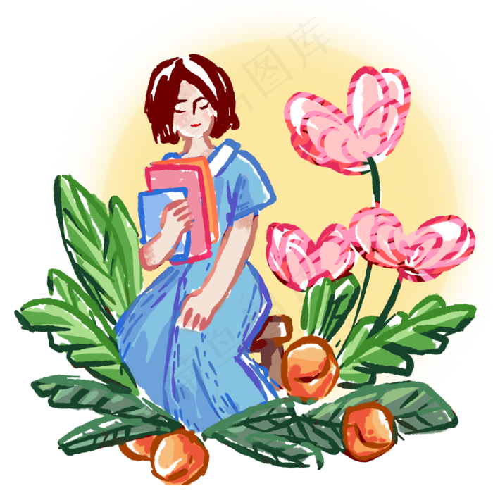 手绘教师节女教师可商用元素(2000X2000(DPI:96))psd模版下载