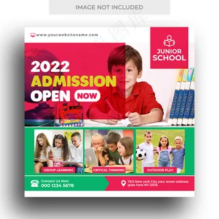 儿童学校教育入学社交媒体横幅banner和方形宣传单,DM传单模板 儿童学校教育入学社交媒体横幅banner和方形宣传单,DM传单模板