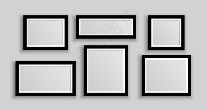 六个不同尺寸的壁挂相框