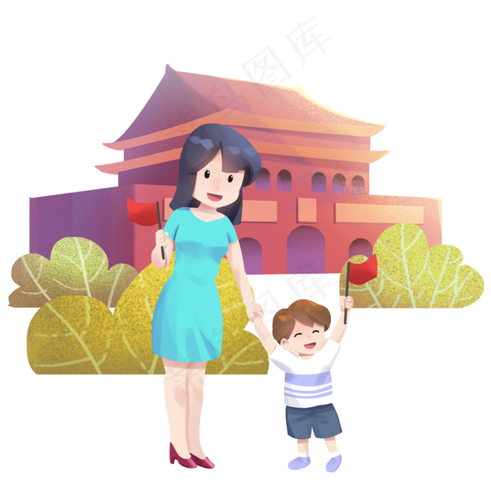 国庆节母子人物