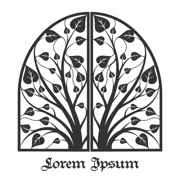 树形结构。乔木植物，带叶乔木，植物林插图