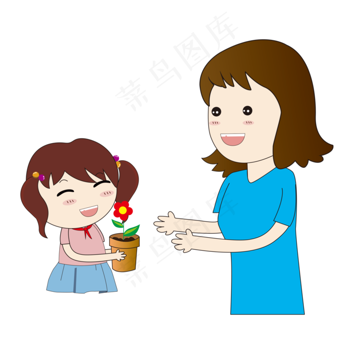 手绘女学生给老师送花