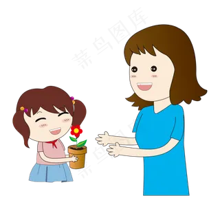 手绘女学生给老师送花