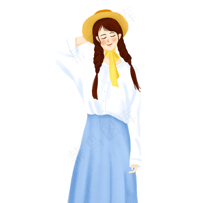 手绘卡通秋天的女孩