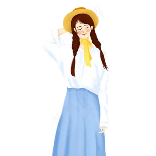 手绘卡通秋天的女孩