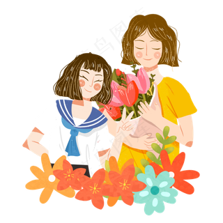 教师节跟老师合影女学生png素材