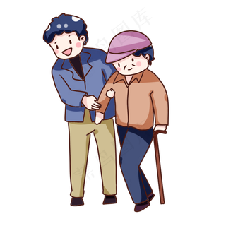 手绘卡通重阳节回家探望老人