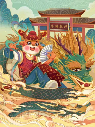 牛年插画 牛年海报 新春海报