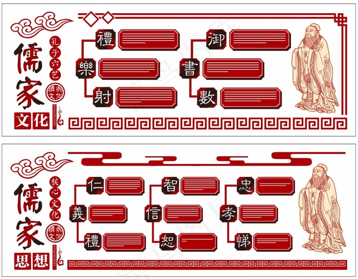 儒家文化 校园文化墙展板cdr矢量模版下载
