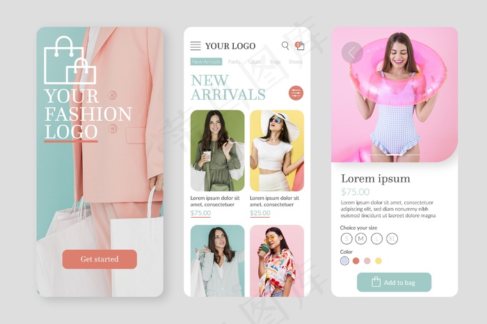 带照片的时尚购物应用程序app模板eps,ai矢量模版下载
