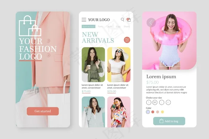 带照片的时尚购物应用程序app模板eps,ai矢量模版下载