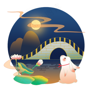 国潮中秋赏月玉兔