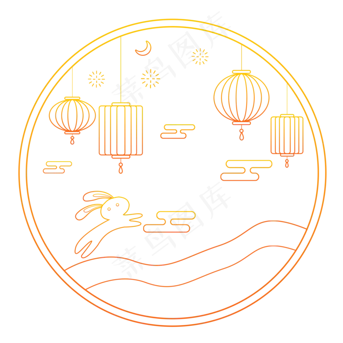 中秋节金色描边素材(2000X2000(DPI:300))psd模版下载