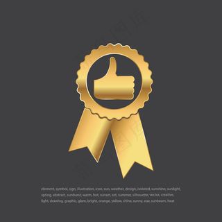 优质金徽章。竖起大拇指