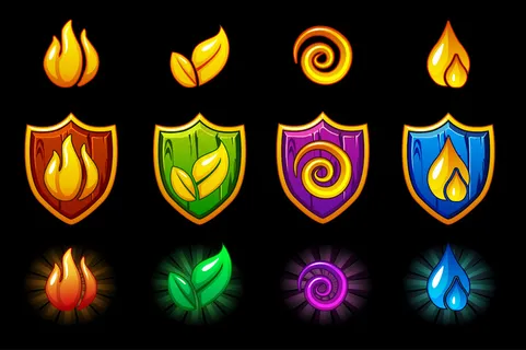 四行自然图标，木盾套装。