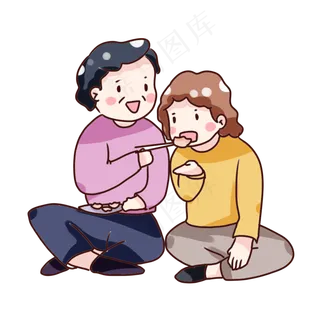 手绘卡通重阳节老人吃饺子