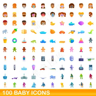 婴儿图标集。设置在白色背景上的婴儿图标的卡通插图