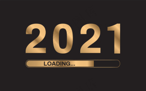 2021年新年加载黄金进度条。新年快乐的概念。