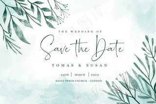 用优雅的叶子保存日期邀请