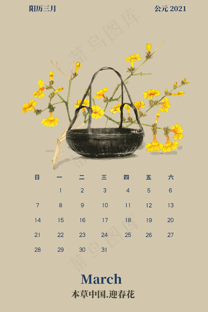 2021年牛年中国风药材月历(3000X4500(DPI:300))psd模版下载