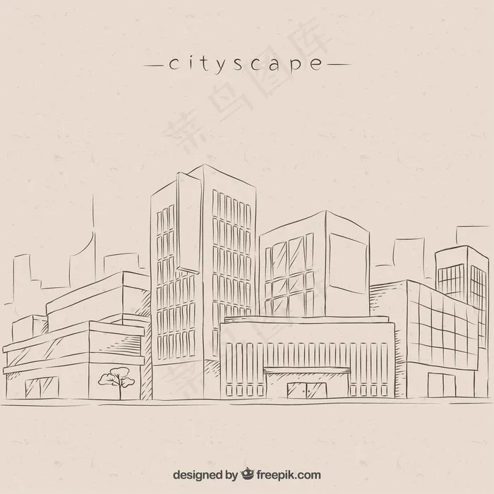 素描现代城市背景eps,ai矢量模版下载
