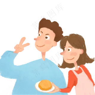 边吃月饼边照相的夫妇 