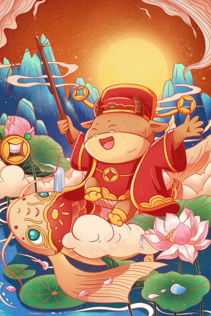 牛年插画海报图片 psd模版下载