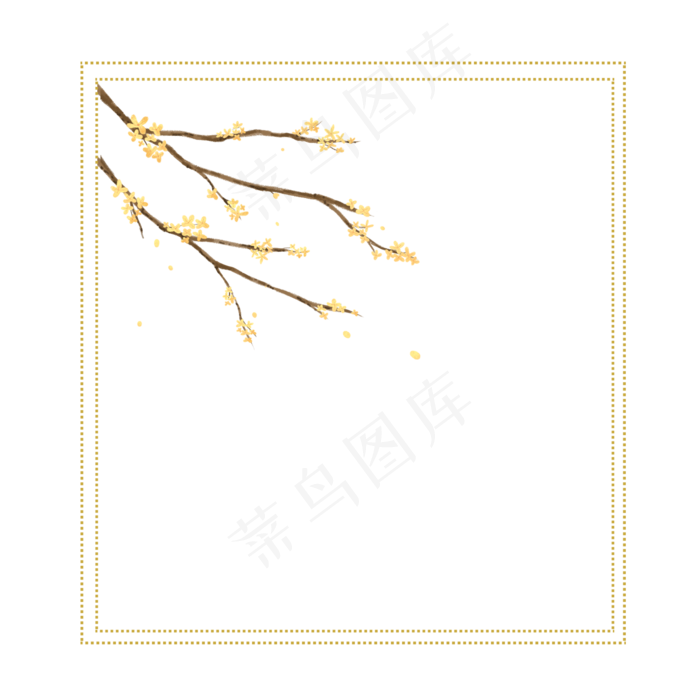 手绘卡通桂花树枝边框插画