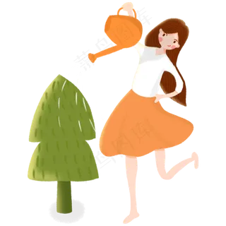 手绘小清新教师节女教师园丁浇树