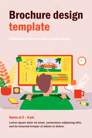 动画师坐在工作场所和创造运动设计孤立平面插图。在电脑上工作的卡通艺术家。平面创作职业与动画理念