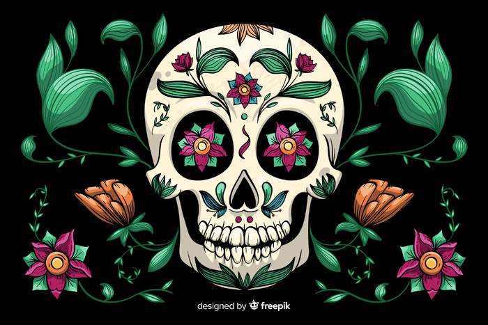 手绘dia de muertos背景eps,ai矢量模版下载