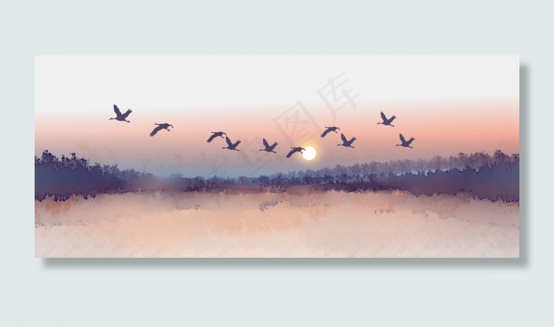 秋天大雁中国风水墨雁影寒江