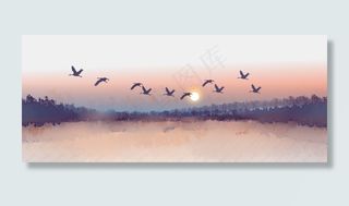秋天大雁中国风水墨雁影寒江