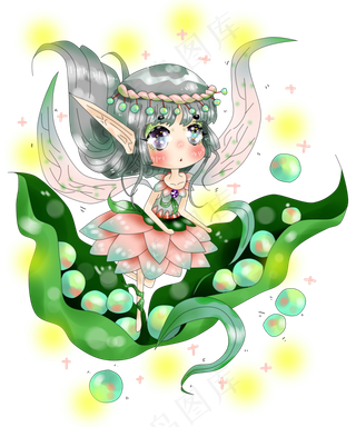 卡通厚涂手绘唯美立秋四季豆精灵