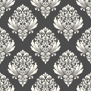 矢量锦缎无缝图案背景。古典奢华的老式锦缎装饰，皇家维多利亚无缝纹理壁纸，纺织品，包装。