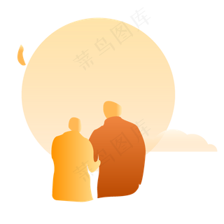 手绘卡通爷爷奶奶拉手元素