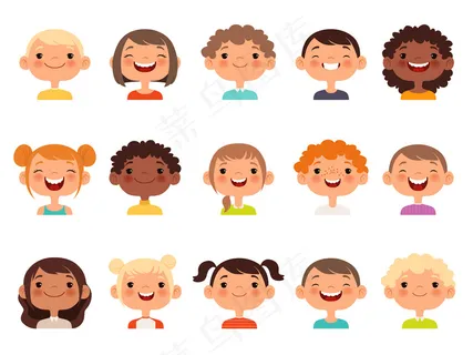 孩子们的脸。儿童表情脸小男孩和女孩卡通阿凡达收集 孩子们的脸。儿童表情脸小男孩和女孩卡通阿凡达收集