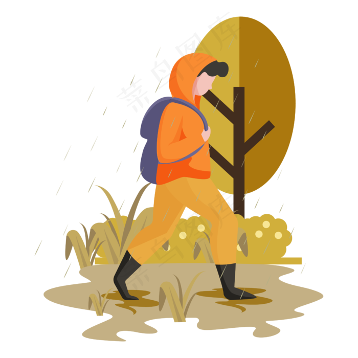 扁平风雨中行走的人物元素(2000X2000(DPI:300))ai矢量模版下载