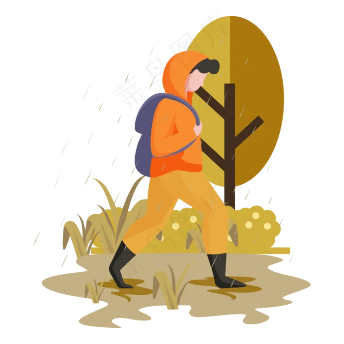 扁平风雨中行走的人物元素(2000X2000(DPI:300))ai矢量模版下载