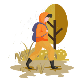 扁平风雨中行走的人物元素