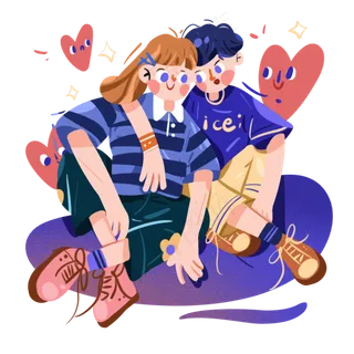 七夕节勾肩搭背坐在一起的可爱情