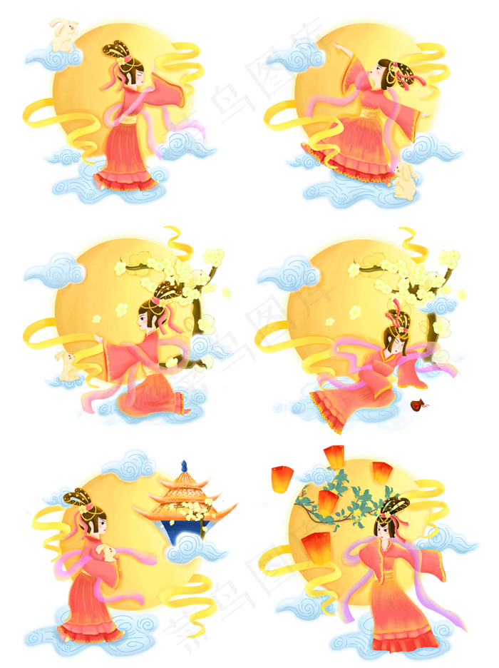 中秋节手绘嫦娥奔月(1024X1369(DPI:300))psd模版下载
