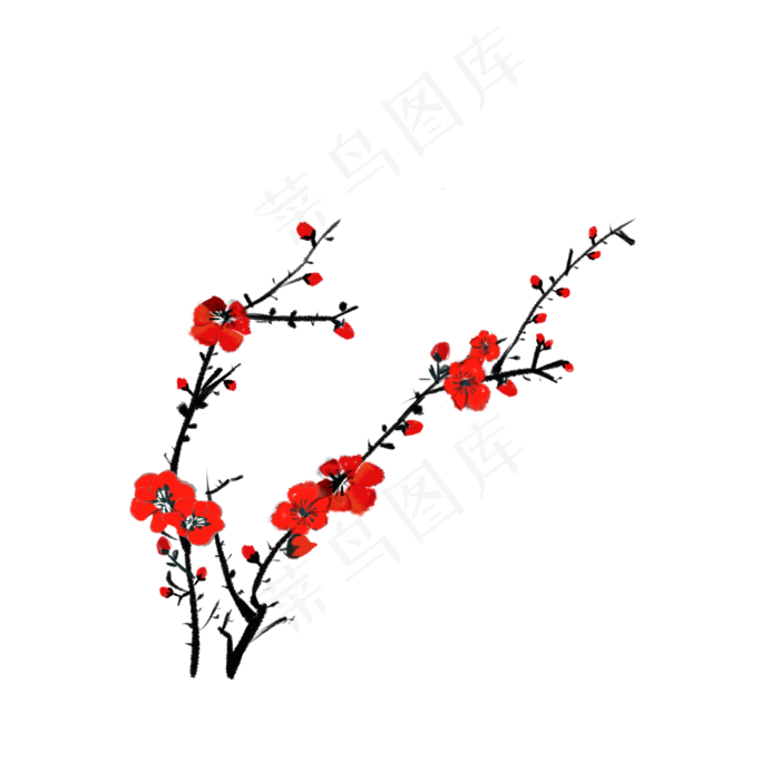 水墨古风手绘国画梅花红梅冬梅可