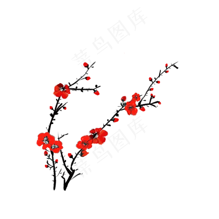 水墨古风手绘国画梅花红梅冬梅可(2000X2000(DPI:264))psd模版下载