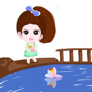 中元节鬼节湖边放花灯的女孩高清